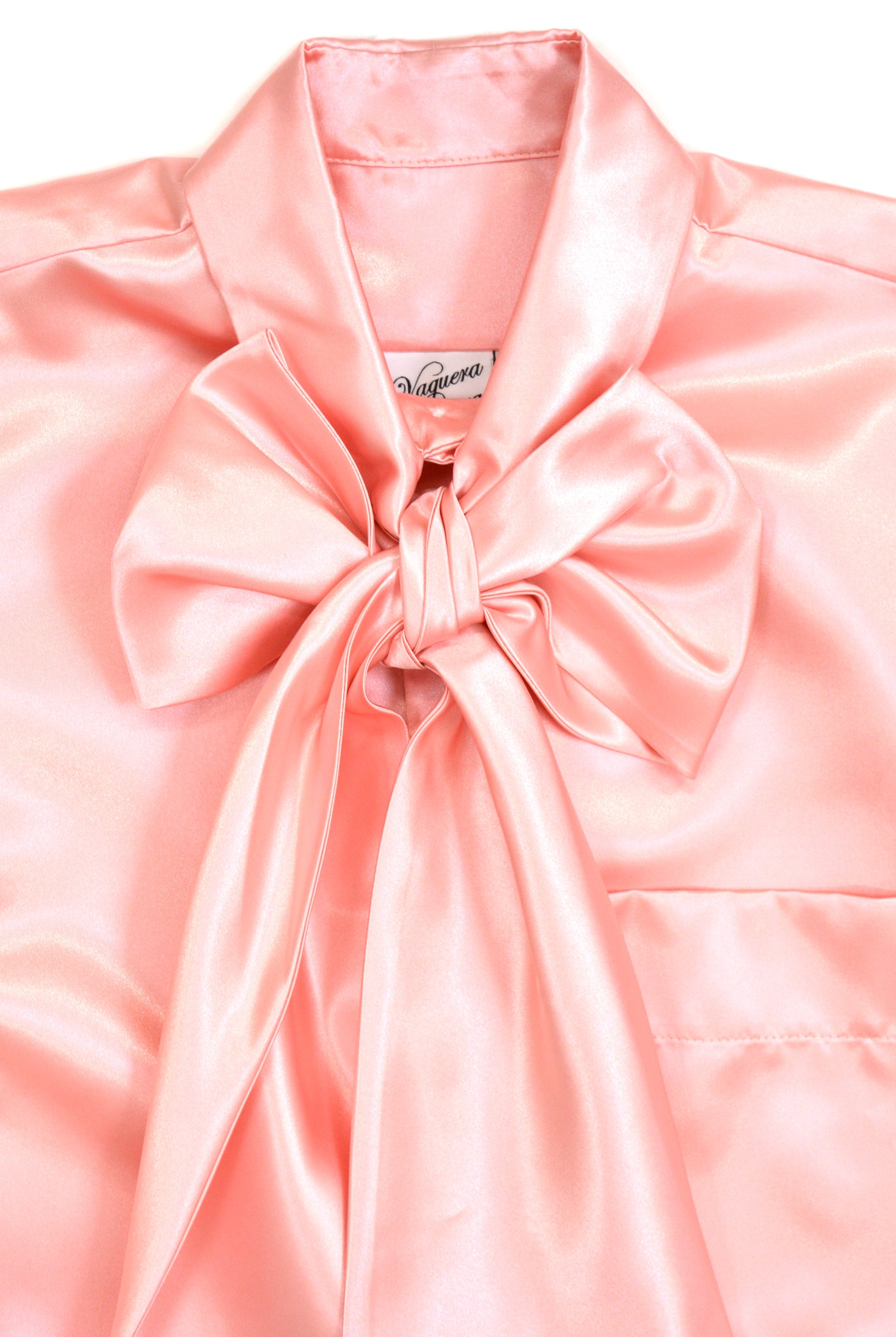 Vaquera Pink Satin Bow Button Down